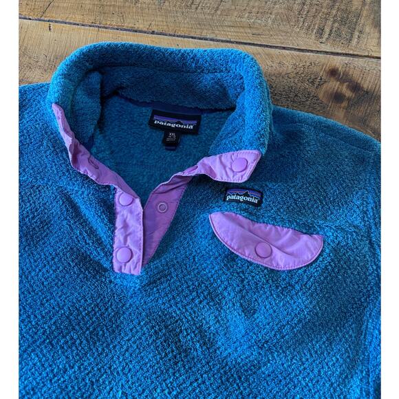 Patagonia Pullover Sweatshirt Girls XXL 16/18 Blue Polartec Snap-T Fleece - Picture 3 of 11